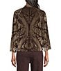 John Mark Petite Size Velvet Burnout Scalloped Stand Collar 3/4 Raglan Puff Cuffed Sleeve Popover Top - Image 2