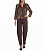 John Mark Petite Size Velvet Burnout Scalloped Stand Collar 3/4 Raglan Puff Cuffed Sleeve Popover Top - Image 3