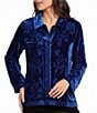 John Mark Petite Size Velvet Embroidered Convertible Collar Long Sleeve Button Front Shirt - Image 1