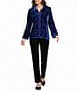 John Mark Petite Size Velvet Embroidered Convertible Collar Long Sleeve Button Front Shirt - Image 3