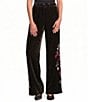 John Mark Petite Size Velvet Floral Embroidered Hem Wide Leg Pull-On Pants - Image 1