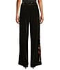 John Mark Petite Size Velvet Floral Embroidered Hem Wide Leg Pull-On Pants - Image 2
