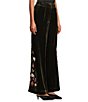 John Mark Petite Size Velvet Floral Embroidered Hem Wide Leg Pull-On Pants - Image 3