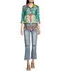 Color:Floral Multi - Image 3 - Petite Size Woven Floral Printed Point Collar Roll Tab Long Sleeve Button Front Tunic