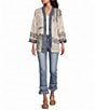 John Mark Petite Size Woven Lace Patchwork 3/4 Sleeve One Button-Front Jacket - Image 4