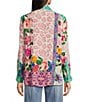 John Mark Petite Size Woven Mixed Floral Point Collar Long Roll-Tab Sleeve Button-Front Blouse, Color:Floral Multi - Image 2