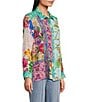 John Mark Petite Size Woven Mixed Floral Point Collar Long Roll-Tab Sleeve Button-Front Blouse, Color:Floral Multi - Image 3