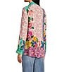 John Mark Petite Size Woven Mixed Floral Point Collar Long Roll-Tab Sleeve Button-Front Blouse, Color:Floral Multi - Image 4
