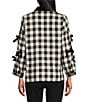 John Mark Petite Size Woven Plaid Velvet Bow Point Collar Long Sleeve Button Front Shirt, Color:Black - Image 2