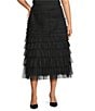 John Mark Plus Size A-Line Tiered Tulle Pull-On Midi Skirt, Color:Black - Image 1