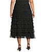 John Mark Plus Size A-Line Tiered Tulle Pull-On Midi Skirt, Color:Black - Image 2