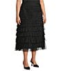 John Mark Plus Size A-Line Tiered Tulle Pull-On Midi Skirt, Color:Black - Image 3