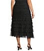 John Mark Plus Size A-Line Tiered Tulle Pull-On Midi Skirt, Color:Black - Image 4