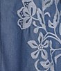 John Mark Plus Size All Over Floral Embroidered Band Split V-Neck 3/4 Sleeve Top, Color:Indigo - Image 6