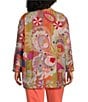 Color:Melon Print - Image 2 - Plus Size All Over Paisley Print Embroidered Notch Lapel Collar 3/4 Sleeve Open-Front Jacket