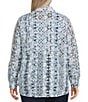 John Mark Plus Size Allover Embroidered Eyelet Printed Point Collar Long Roll-Tab Sleeve Button-Front Tunic, Color:Blue Print - Image 2
