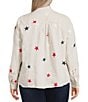 John Mark Plus Size Allover Embroidered Stars Wire Collar Long Roll-Tab Sleeve Button Front Tie Blouse, Color:Flax - Image 2