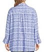 John Mark Plus Size Allover Ikat Print Point Collar 3/4 Sleeve Hi-Low Hem Button-Front Shirt, Color:Blue Print - Image 2