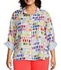 John Mark Plus Size Allover Pantone Swatch Print Point Collar 3/4 Cinched Sleeve Button Front Shirt - Image 1
