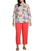 John Mark Plus Size Allover Pantone Swatch Print Point Collar 3/4 Cinched Sleeve Button Front Shirt - Image 3