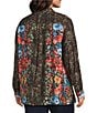 John Mark Plus Size Animal Skin Floral Multi Print Point Collar Long Roll-Tab Sleeve Button Front Tunic, Color:Animal Skin Multi - Image 8