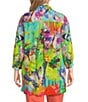 Color:Multiple - Image 2 - Plus Size Butterfly Print Wire Collar 3/4 Sleeve Button Front Tunic