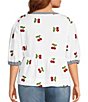 John Mark Plus Size Cherry Embroidered Gingham Trim Split Round Neck 3/4 Puff Sleeve Peplum Top - Image 2