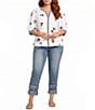 John Mark Plus Size Cherry Embroidered Gingham Trim Split Round Neck 3/4 Puff Sleeve Peplum Top - Image 3
