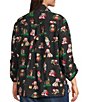 John Mark Plus Size Christmas Novelty Dog Print Wire Collar 3/4 Cinched Tie Sleeve Button Front Blouse, Color:Black - Image 4