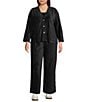 John Mark Plus Size Coordinating Woven Long Sleeve Button-Front Cardigan, Color:Black - Image 3