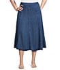 John Mark Plus Size Denim Bias Cut Midi Skirt - Image 1