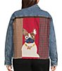 John Mark Plus Size Denim Mixed Patch Panel Dog Print Point Collar Long Sleeve Button Front Jacket - Image 2