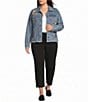 John Mark Plus Size Denim Mixed Patch Panel Dog Print Point Collar Long Sleeve Button Front Jacket - Image 3
