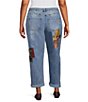 John Mark Plus Size Denim Multi Mix Matched Beaded Straight Leg Jeans - Image 2