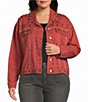 John Mark Plus Size Denim Stud Point Collar Long Sleeve Button Front Jacket - Image 1