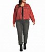 John Mark Plus Size Denim Stud Point Collar Long Sleeve Button Front Jacket - Image 3