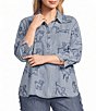 John Mark Plus Size Dog Embroidered Wire Collar 3/4 Cinched Sleeve Tunic - Image 1
