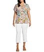 Color:White - Image 3 - Plus Size Embroidered 3-D Flower Ankle Jeans