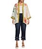 John Mark Plus Size Embroidered 3/4 Sleeve Floral Abstract Kimono, Color:Multi - Image 5