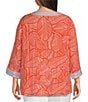 John Mark Plus Size Embroidered Allover Tropical Leaf Print Split V-Neck 3/4 Sleeve Tunic, Color:Leaf Print - Image 2