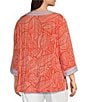 John Mark Plus Size Embroidered Allover Tropical Leaf Print Split V-Neck 3/4 Sleeve Tunic, Color:Leaf Print - Image 4