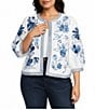 John Mark Plus Size Embroidered Band Collar 3/4 Sleeve Open-Front Reversible Jacket - Image 1