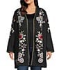 John Mark Plus Size Embroidered Beaded Long Sleeve Open-Front Hooded Cardigan, Color:Black - Image 1