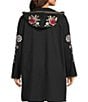 John Mark Plus Size Embroidered Beaded Long Sleeve Open-Front Hooded Cardigan, Color:Black - Image 2