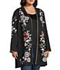 John Mark Plus Size Embroidered Beaded Long Sleeve Open-Front Hooded Cardigan, Color:Black - Image 3