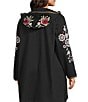 John Mark Plus Size Embroidered Beaded Long Sleeve Open-Front Hooded Cardigan, Color:Black - Image 4
