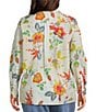 John Mark Plus Size Embroidered Floral Point Collar Long Roll-Tab Sleeve Button Front Blouse - Image 2
