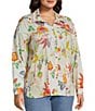 John Mark Plus Size Embroidered Floral Point Collar Long Roll-Tab Sleeve Button Front Blouse - Image 3