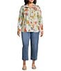 John Mark Plus Size Embroidered Floral Point Collar Long Roll-Tab Sleeve Button Front Blouse - Image 5