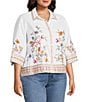 John Mark Plus Size Embroidered Floral Point Collar Short Sleeve Button-Front Blouse - Image 1
